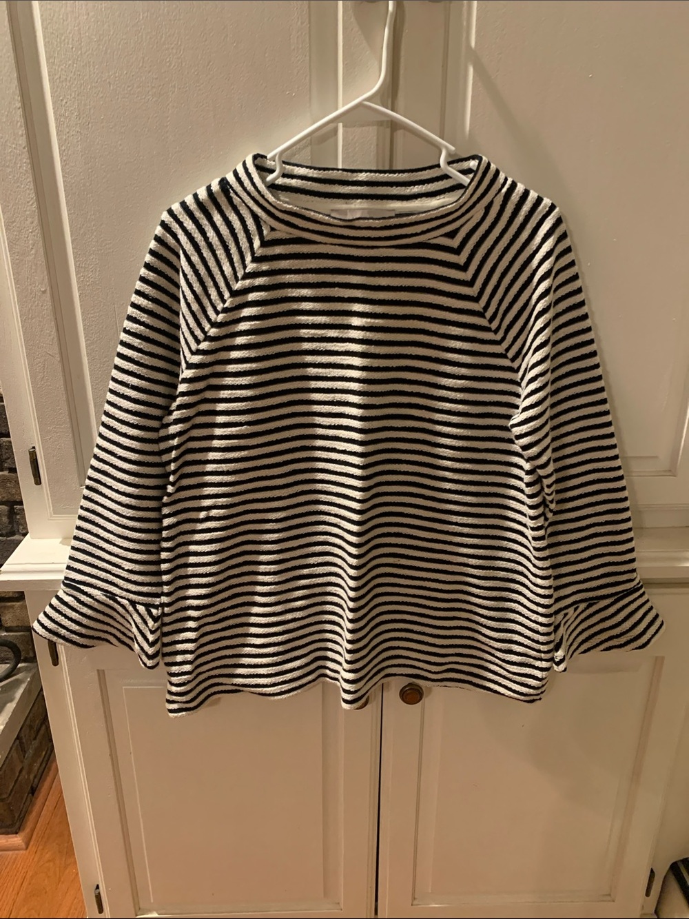 LOFT Black and White Striped Crewneck Sweater